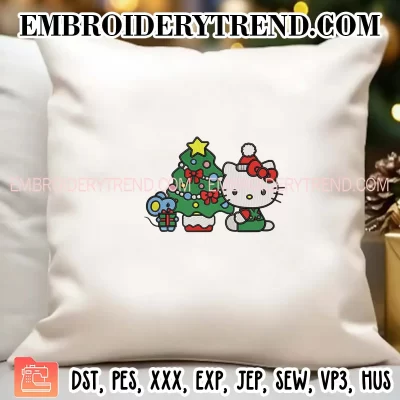 Hello Kitty and Joey Christmas Tree Embroidery Design, Sanrio Christmas Machine Embroidery Digitized Pes Files