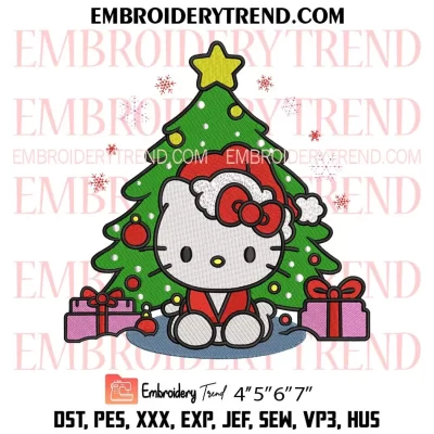 Hello Kitty with Christmas Tree Embroidery Design, Cute Christmas Gift Machine Embroidery Digitized Pes Files