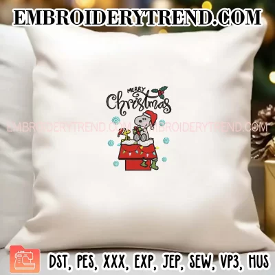 Merry Christmas Snoopy and Woodstock Embroidery Design, Cute Peanuts Christmas Machine Embroidery Digitized Pes Files