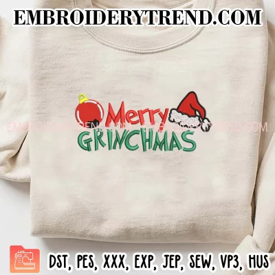 Merry Grinchmas Santa Hat Embroidery Design, Merry Christmas Machine Embroidery Digitized Pes Files