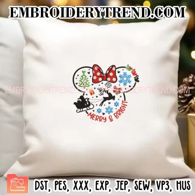 Bundle Merry and Bright Mickey Minnie Embroidery Design, Christmas Couple Mickey Minnie Machine Embroidery Digitized Pes Files