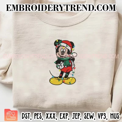 Mickey Mouse Christmas Lights Embroidery Design, Santa Mickey Disney Machine Embroidery Digitized Pes Files