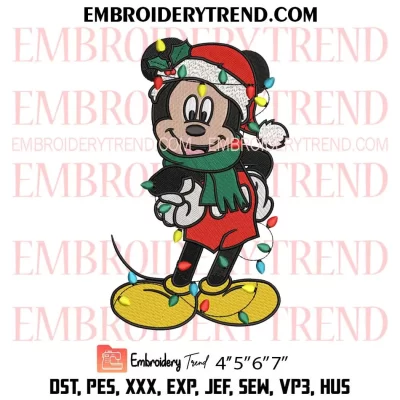 Mickey Mouse Christmas Lights Embroidery Design, Santa Mickey Disney Machine Embroidery Digitized Pes Files