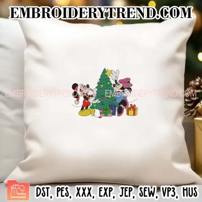 Mickey and Minnie Decorating Christmas Tree Embroidery Design, Disney Christmas Machine Embroidery Digitized Pes Files