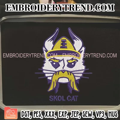 Minnesota Vikings Skol Cat Embroidery Design, 2024 Football Skol Vikings Christmas Machine Embroidery Digitized Pes Files