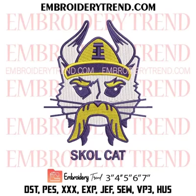 Minnesota Vikings Skol Cat Embroidery Design, 2024 Football Skol Vikings Christmas Machine Embroidery Digitized Pes Files