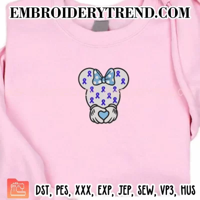 Minnie Diabetes Awareness Embroidery Design, Disney Mouse Blue Ribbon Machine Embroidery Digitized Pes Files