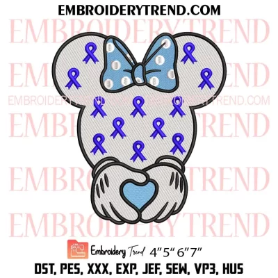 Minnie Diabetes Awareness Embroidery Design, Disney Mouse Blue Ribbon Machine Embroidery Digitized Pes Files