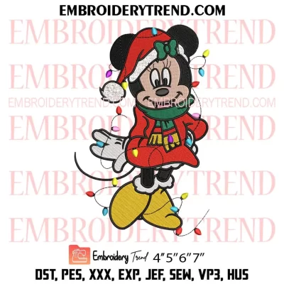 Minnie Mouse Christmas Lights Embroidery Design, Santa Minnie Disney Machine Embroidery Digitized Pes Files