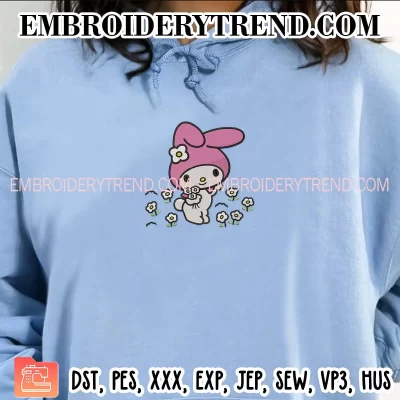 My Melody with Flowers Embroidery Design, Sanrio Machine Embroidery Digitized Pes Files