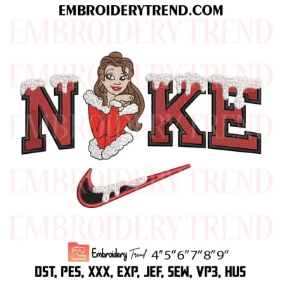 Nike Belle Beauty Christmas Embroidery Design, Belle Disney Christmas Machine Embroidery Digitized Pes Files