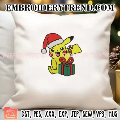 Pikachu Christmas Embroidery Design, Pikachu Santa Machine Embroidery Digitized Pes Files