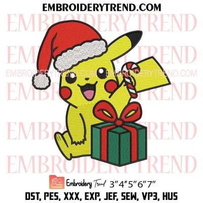 Pikachu Christmas Embroidery Design, Pikachu Santa Machine Embroidery Digitized Pes Files