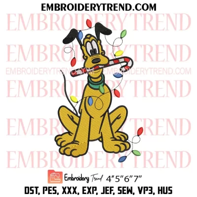 Pluto Christmas Lights Embroidery Design, Santa Pluto Disney Machine Embroidery Digitized Pes Files