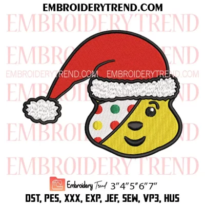 Pudsey Bear Face Santa Embroidery Design, Pudsey Gift Children In Need Machine Embroidery Digitized Pes Files