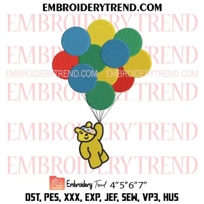 Pudsey Bear with Balloons Embroidery Design, BBC Children In Need Machine Embroidery Digitized Pes Files