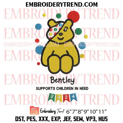 Pudsey Children In Need 2024 Embroidery Design, Pudsey Bear Machine Embroidery Digitized Pes Files