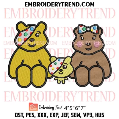 Pudsey Family Embroidery Design, BBC Children in Need Machine Embroidery Digitized Pes Files