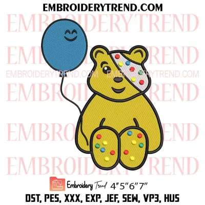 Pudsey Bear Blush Embroidery Design, Children In Need Machine Embroidery Digitized Pes Files