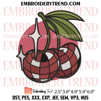 Red Disco Cherries Embroidery Design, Cherry Disco Balls Machine Embroidery Digitized Pes Files