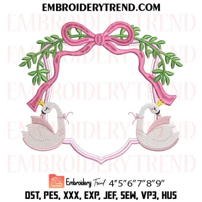 Royal Swan Bow Wreath Crest Frame Banner Embroidery Design, Monogram Crest Frame Machine Embroidery Digitized Pes Files