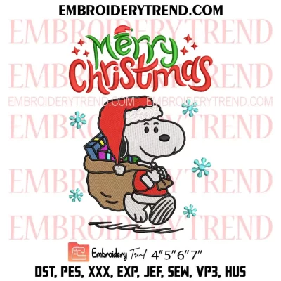 Santa Snoopy Delivering Gifts Embroidery Design, Snoopy Merry Christmas Machine Embroidery Digitized Pes Files