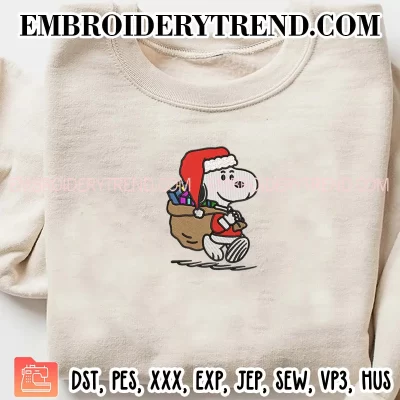 Santa Snoopy with Gift Bag Embroidery Design, Peanuts Christmas Machine Embroidery Digitized Pes Files