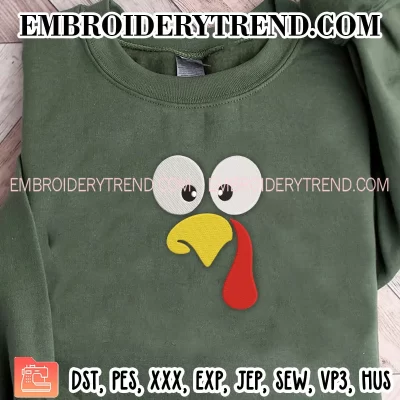 Silly Turkey Face Embroidery Design, Family Thanksgiving Machine Embroidery Digitized Pes Files