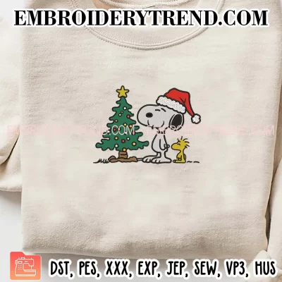 Snoopy Woodstock Christmas Tree Embroidery Design, Merry Christmas Peanuts Machine Embroidery Digitized Pes Files