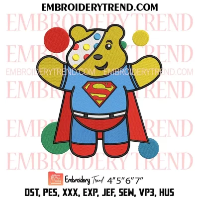 Pudsey Bear Santa Children In Need Embroidery Design, Pudsey Christmas Machine Embroidery Digitized Pes Files