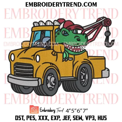 7th Birthday Tow Truck Dinosaur Embroidery Design, Seven Year Old Kids Birthday Machine Embroidery Digitized Pes Files