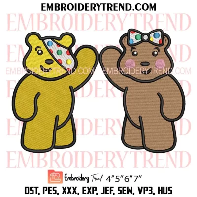 Yellow Brown Pudsey Bear Embroidery Design, BBC Children in Need Machine Embroidery Digitized Pes Files