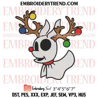 Zero Reindeer Christmas Embroidery Design, Zero nightmare before christmas Machine Embroidery Digitized Pes Files