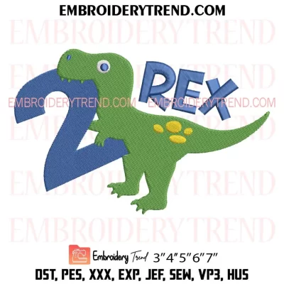 2 Rex Dinosaur Birthday Boy Embroidery Design, Gift 2st Birthday Machine Embroidery Digitized Pes Files