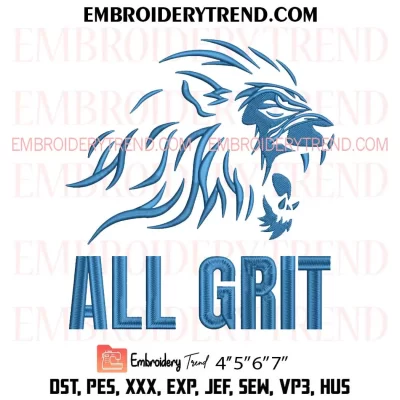 All Grit Detroit Lions Embroidery Design, Football Machine Embroidery Digitized Pes Files