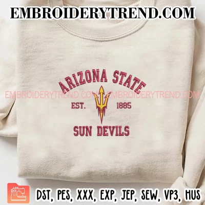 Arizona State Sun Devils Est 1885 Embroidery Design, NCAA Team Logo Machine Embroidery Digitized Pes Files