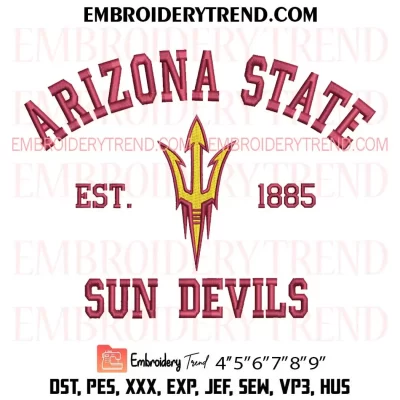 Arizona State Sun Devils Est 1885 Embroidery Design, NCAA Team Logo Machine Embroidery Digitized Pes Files