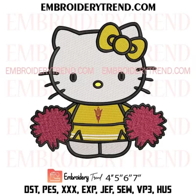 Arizona State Sun Devils Hello Kitty Cheerleader Embroidery Design, NCAA Football Fan Machine Embroidery Digitized Pes Files