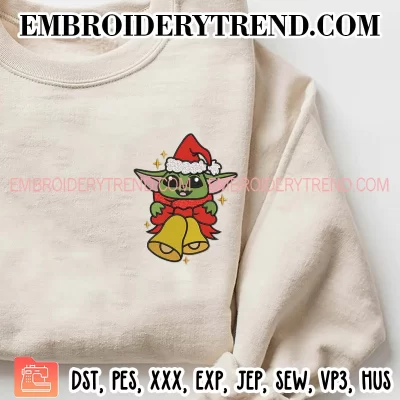 Baby Yoda Santa Claus Embroidery Design, Baby Yoda Christmas Bells Machine Embroidery Digitized Pes Files