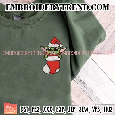 Baby Yoda in Stocking Christmas Embroidery Design, Baby Yoda Santa Claus Machine Embroidery Digitized Pes Files