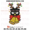 Keroppi Reindeer Christmas Embroidery Design, Keroppi and Christmas Bells Machine Embroidery Digitized Pes Files