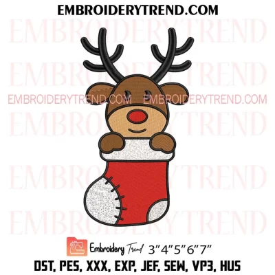 Boy Reindeer Stocking Christmas Embroidery Design, Cute Reindeer Machine Embroidery Digitized Pes Files