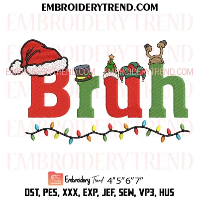 Bruh Merry Christmas Embroidery Design, Funny Xmas Santa Hat Machine Embroidery Digitized Pes Files