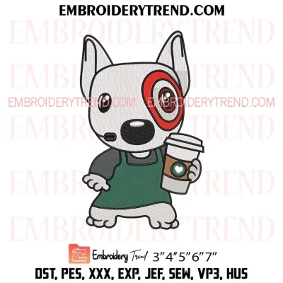 Bullseye Dog and Drink Embroidery Design, Target Bullseye Dog Team Member Machine Embroidery Digitized Pes Files