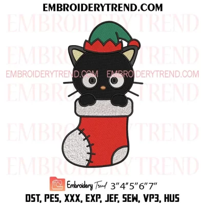 Chococat with Christmas Gift Embroidery Design, Chococat Santa Holiday Machine Embroidery Digitized Pes Files