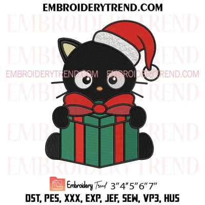 Chococat with Christmas Gift Embroidery Design, Chococat Santa Holiday Machine Embroidery Digitized Pes Files