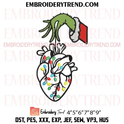 Christmas Grinch Cardiac Nurse Embroidery Design, Cardiology Heart Warrior Nurse Xmas Machine Embroidery Digitized Pes Files