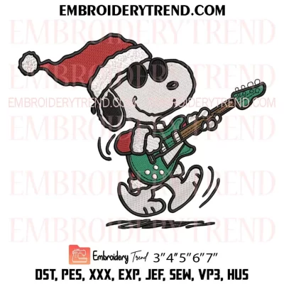 Christmas Snoopy and Guitar Embroidery Design, Peanuts Christmas Machine Embroidery Digitized Pes Files