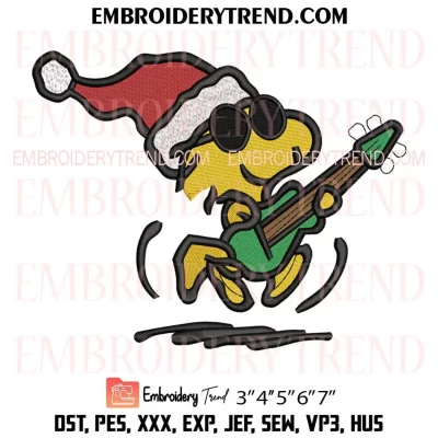 Christmas Woodstock and Guitar Embroidery Design, Peanuts Christmas Machine Embroidery Digitized Pes Files