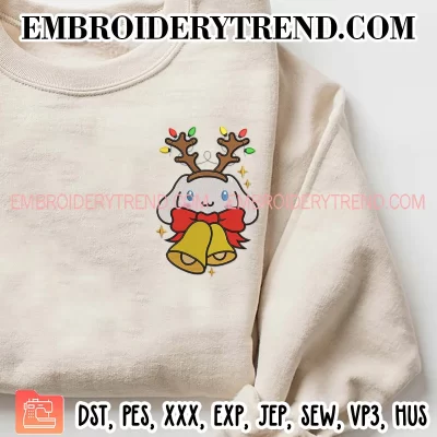 Cinnamoroll Reindeer Christmas Embroidery Design, Cinnamoroll and Christmas Bells Machine Embroidery Digitized Pes Files